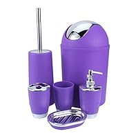 Yosoo, 6-teiliges Luxus-Badezimmer-Set aus Kunststoff, bestehend aus Lotionsflasche, Zahnbürstenhalter, Zahnputzbecher, Seifenschale, WC-Bürste, Abfalleimer violett
