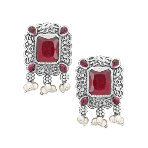 Rubans Silver Oxidised Stud Earrings With Studded Pink Stones And Pearls (B0D6KW74LM) Amazon Price History, Amazon Price Tracker