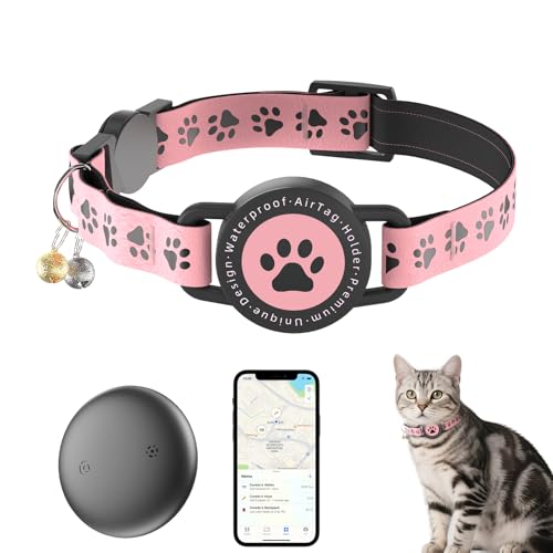 Image of GPS Tracker for Cats, Waterproof GPS Cat Trackers Cats Collar with Bells, No Subscription, GPS Cat Collar, Adapt with Apple Find My (iOS Only) Finder Tag for Items Vehicles, Pets, Kids (Pink)