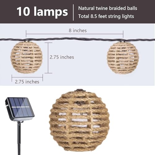 Shengruili 10er LED Lichterkette Außen,LED Rattankugel Lampion,Wasserdicht Lichterkette Außen, Gilt für Balkon Garten Outdoor,Balkon, Party,Zimmer