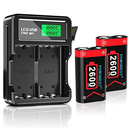 POWOBEST Controller wiederaufladbarer Akku（2 * 6240mWh） kompatibel mit alle Xbox One und Xbox Serie X|S Controller,Core Wireless Controller mit 2 wiederaufladbarer Batterie und LCD Ladegerät