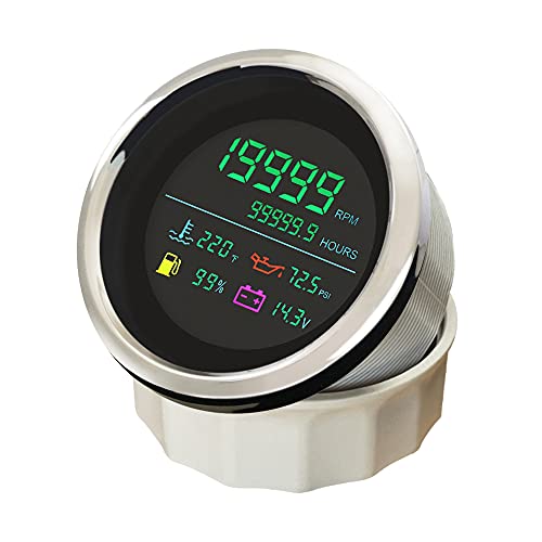 Eling 6 In 1 Adjustable Car Gauge Set Tachometer Fuel Level Gauge Water Temp Oil Pressure Hourmeter Voltmeter 12V 24V 85Mm For Boat Auto Snowmobile Motor (Black+Stainless) #TOP2