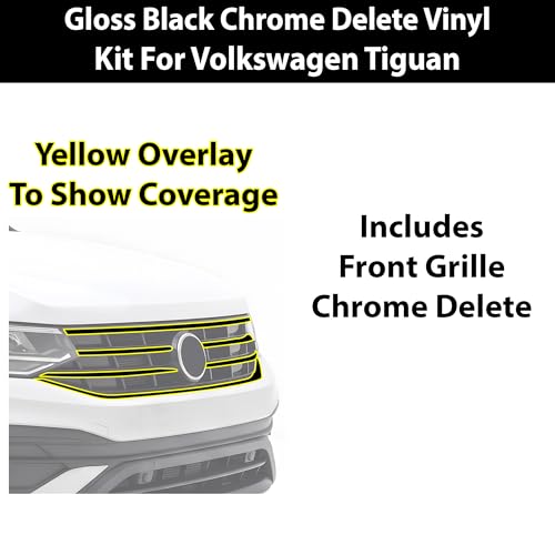 Image of BOGAR TECH DESIGNS for Volkswagen Tiguan 2022-2024 Front Chrome Delete - Precut Vinyl Overlay Kit, Gloss Black Blackout Trim