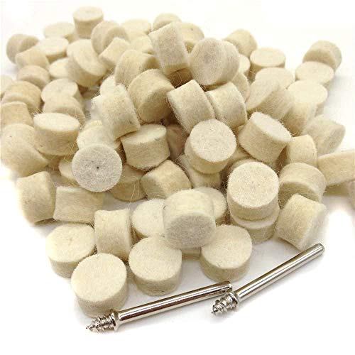 Drilax 100 Pcs 1/2 X 3/8 Inch Wool Felt Polishing Buffing Pad Included 2 Screw Mandrels 401 Compatible Dremel 414 Polishing Wheel Buffing Rotary Tools Attachment #TOP5