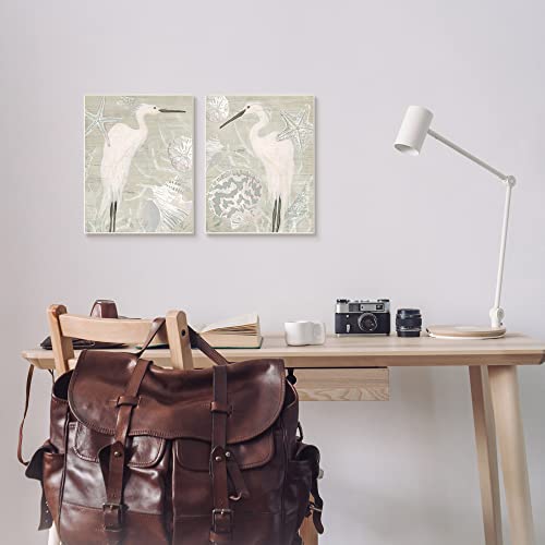 Image of White Heron Nautical, 10 x 15 Inch Mounted Print on Wall Plaque Set