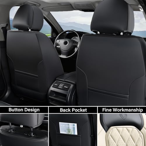 Image of Coverado Seat Covers, Car Seat Covers Front Seats, Black White Car Seat Cover, Luxury Faux Leather Front Seat Covers, Driver Seat Cushion, Waterproof Automotive Seat Covers Universal Fit Most Cars