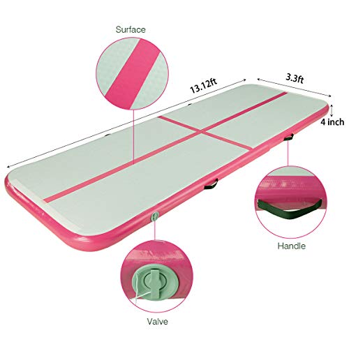 DOBESTS Airtrack Gymnastics Tumbling Mat 10ft 13ft 16ft 20ft Air Track with Electric Air Pump for Home Gym Taekwondo Training Yoga Exercise Mats Indoor Outdoor (Pink, 4m) - Thumbnail 3