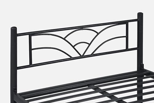 Image of Zyra Metal Extra Single Size Bed Without Storage | Wrought Iron Cot with Headboard & Footboard| Sturdy Powder Coated Platform Bed Extra Single Size Cot for Bedroom (Zyra Black)