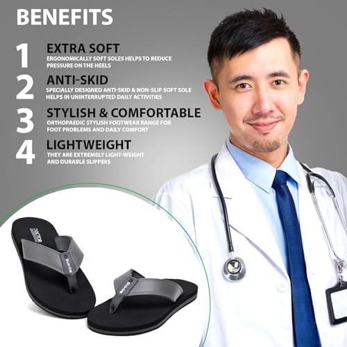 Image of Men's Comfortable Thong Slippers with Cushioned Sole | Lightweight Everyday Wear Slippers with Soft Footbed and Anti Slip Outsole for Indoor & Outdoor Use