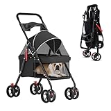 DESIGN PLIABLE ET PORTABLE: Poussette pour animaux avec système de pliage en un clic qui se replie à 33,46 cm de hauteur pour un rangement compact et un transport facile en voiture ou à la maison