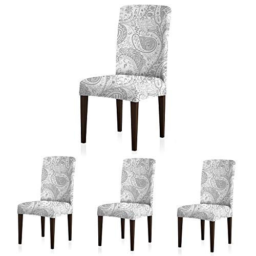 Colorbird Paisley Flower Spandex Chair Slipcovers Removable Universal Stretch Elastic Chair Protector Covers For Dining Room, Restaurant, Hotel, Banquet, Ceremony (Set Of 4, Gray) #TOP28