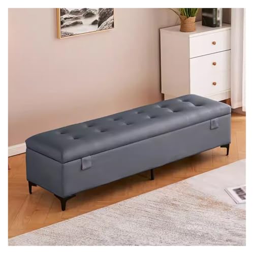 Banc ottoman de rangement en similicuir gris 100cm pour bout de lit