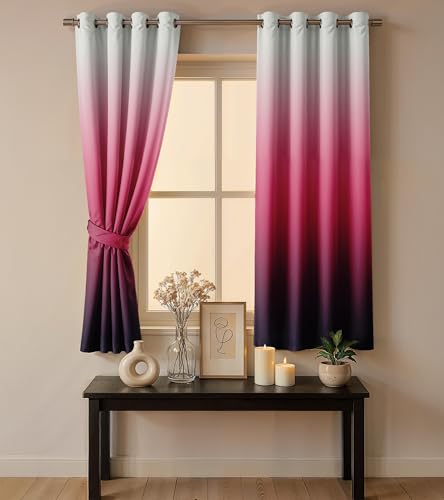 Image of Ultimate Trends Room Darkening Ombre Curtain | Polyester Gradient | Room Doors and Window| 5 FEET Pack of 2,Cranberry Charcoal