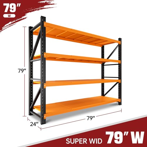 Image of RAVIGIN 7000LBS Storage Shelves,79 inch W Garage Shelving Heavy Duty Metal Adjustable Garage Shelves, Shelving Units Industrial Shelving for Warehouse,79 inch W x 24 inch D x 79 inch H,Orange