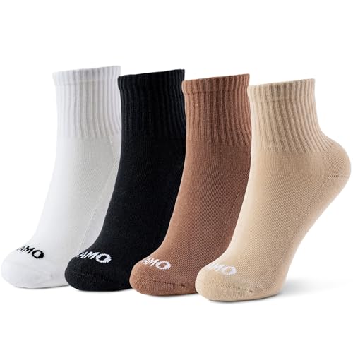 Image of Kamo Fitness Daily 4-Pack - Women's Ankle Socks, Athletic Half Crew, Cotton Mid-Calf, Cushioned Sole, Seamless Toe, Size 5-9