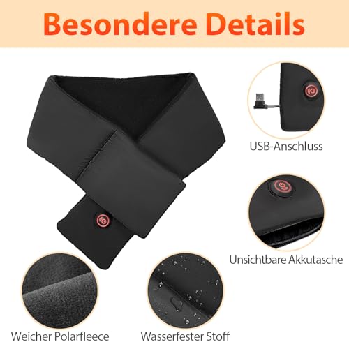 AROMA SEASON Beheizbarer Schal mit 8h Akkulaufzeit und großer Heizfläche | Heizschal mit bequemen Polarfleece | Elektrischer Nackenwärmer