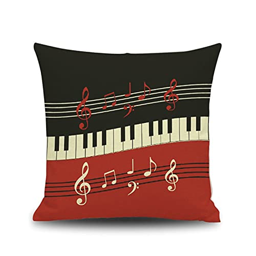 Lieson Housse Coussin 40x40, Coussin Décoration Salon Noir Rouge Housse Coussin Exterieur Motif Notes de Musique pour Piano, Lin