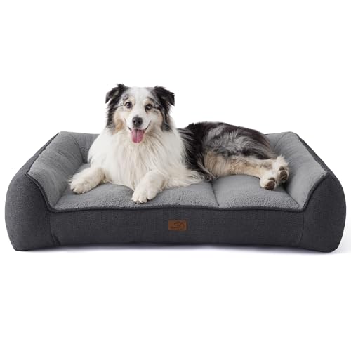 Bedsure XL Orthopedic Dog Beds Large – 106x76cm Extra Thick Supportive Dogs Sofa with Waterproof Washable Cover, Extra Large Pet Bed Sofa with Soft Plush Sherpa and Nonskid Bottom, Dark Grey
