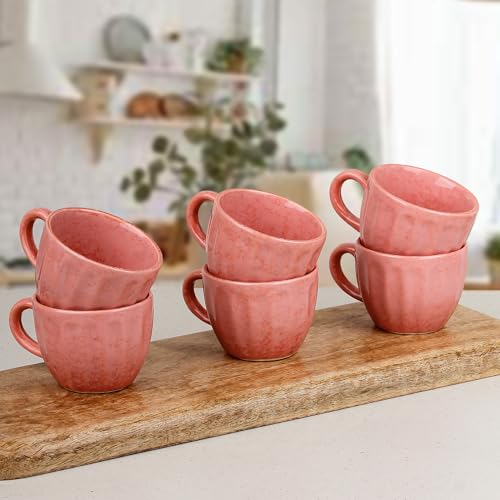 Image of The Earth Store Peach Frosted Tea Cup Set of 6, 150 ML Each, Microwave and Dishwasher Safe Coffee Cups | Cup Set for Tea | Tea /chai Cups for Gifting, Home & Office Use, Every Occasion