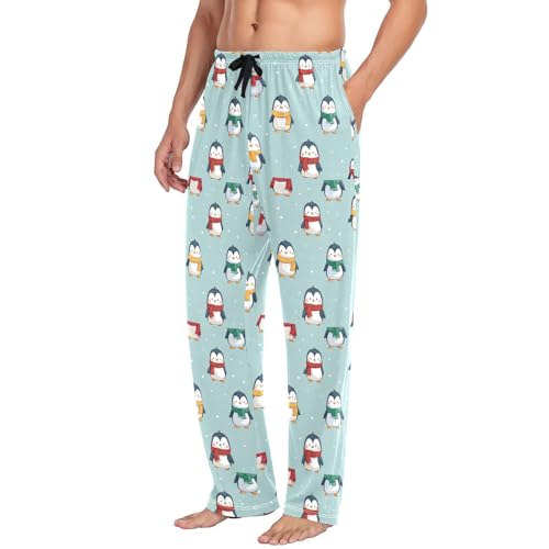 Penguin Wearing Scarf Men's Pajamas Pants Cotton Sleep Bottoms Pants Lounge Sleepwear - S4