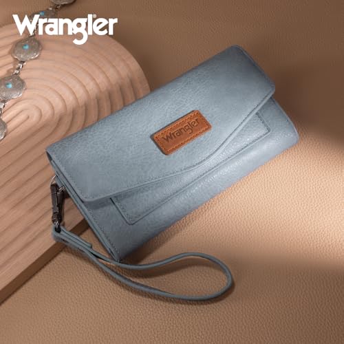 Image of Montana West X Wrangler Womens Wallet Large Card Cases & Money Organizers for Ladies Female Zipper Wallet Wristlet with Coin Purse and Wrist Strap