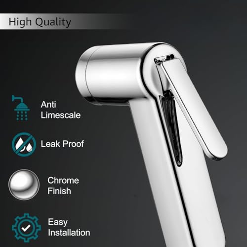 Image of ABS Health Faucet with 1 Meter Flexible Hose Pipe and Wall Hook, Chrome Finish (Jet Spray for Toilet) (Set of 1)