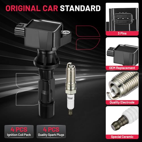 Image of BDFHYK Ignition Coil Pack UF540 and Iridium Spark Plugs 90083 Compatible with Mazda 3 2006-2013 Mazda 6 2006-2013 CX-7 2010-2012 2.0L 2.3L 2.5L L4 CX-7 Oem Coil Pack Coil for 610-58723 Set of 4
