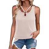 Camiseta sin mangas acanalada para mujer, sexy, lisa, con anillo en O, para verano, casual, ligera, holgada, para uso diario, playa, fiesta, club, beige, S