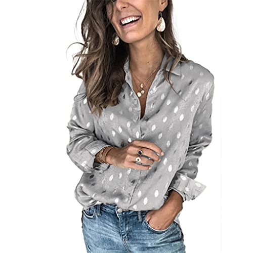 Blouses élégants manches longues haut fluide chic motif pois