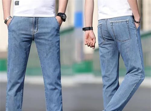 Mens Jeans Summer Loose Gray Casual Stretch Straight-Leg Denim Pants Lightweight Trousers Fashion3