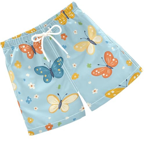 Pigsaly Boys Swim Trunks Cartoon Flowers Butterfly Teal Blue Boys Board Shorts Swimsuit Swimwear Summer Bathing Suit 2T