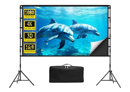 ejiada   Pantalla de proyector y Soporte, Pantalla de proyección Negra con Soporte, portátil, Plegable, con Bolsa de Transporte para Cine en casa y Exteriores, Cine en el Patio Trasero