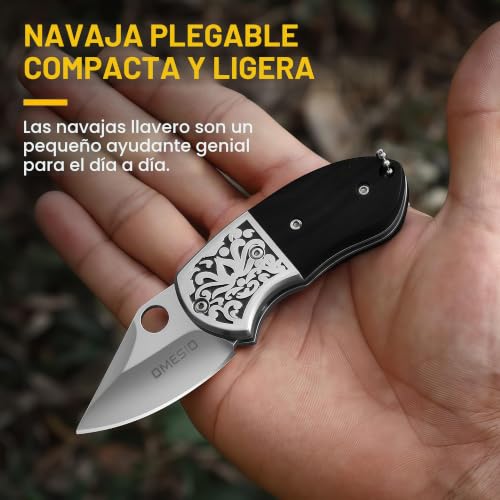 Miniatura 2 de Omesio Mini Cuchillo De Bolsillo Llavero Cuchillo Plegable A Dos Manos Pequeño Cuchillo Llave Afilado, Mango De Madera B- Afilado- Negro