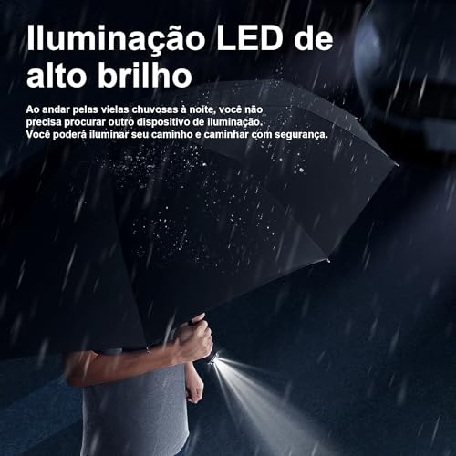 Guarda Chuva Abre E Fecha Automático Reforçado Original Com LED (Azul) (Preto)