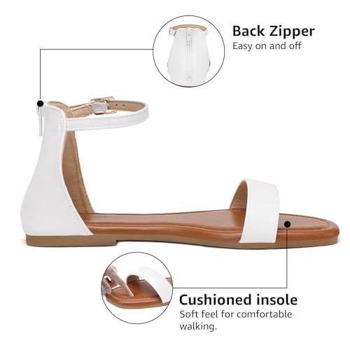 Image of katliu Women's Ankle Strap Flat Sandals One Band Dressy Sandals Square Open Toe Sandals for Summer with Back Zipper