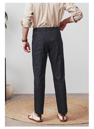 100% Natural Linen Men's Trousers Black Simple Temperament Elegant Business Casual Men's Comfortable Cool High-end Clothing2