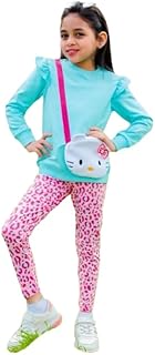 طقم بناتي تيشرت بيبي بلو وبنطلون بينك