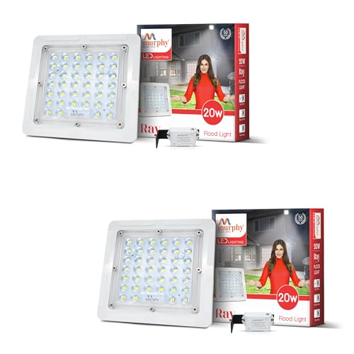 Image of Murphy Ray 20W LED Flood Light with Day-Night Sensor & Driver, Cool White 6500K, IP66 Waterproof, Outdoor Security & Landscape Lighting, BIS Approved, 2-Year Warranty - Pack of 2