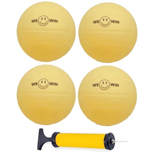 Aolowewin 4X Spike Replacement Balls with 1x Pump | Roundnet Game Extra Balls | Strong Bounce Ball | 3.5inch Yellow Soft Rubber Ball | Water Pool Lawn Beach Volleyball (4)