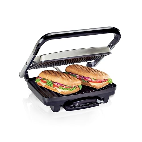 Hamilton Beach Panini Press, Sandwich Maker & Electric Indoor Grill, Upright Storage, Nonstick Easy Clean Grids, Stainless Steel (25410C) by Hamilton Beach - Used condition - CA$50.62