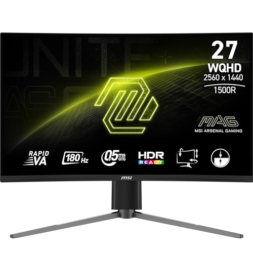 MSI mag 27CQ6PF Monitor Curvo Gaming WQHD 27 Pulgadas, 1500R 2560 x 1440 Rapid VA Panel, 180 Hz / 0.5ms (GtG, Min.), Adaptive-Sync, DP 1.4a, HDMI 2.0b CEC