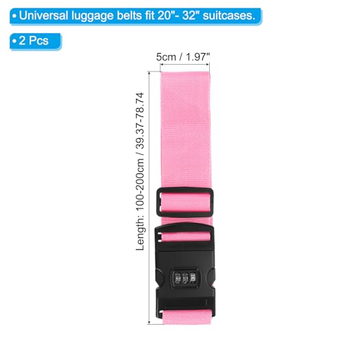 Image of PATIKIL Luggage Straps, 2 Pack Suitcase Straps Adjustable Luggage Belts Strap with Combination Lock for Luggage Suitcases Travel, Pink