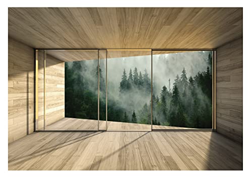 WallArena - Vlies Fototapete Wald im Nebel 152x104 cm - Fototapeten -...