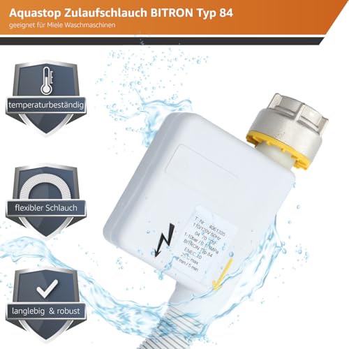 Kenekos - 2,2 m Aquastop Zulaufschlauch BITRON Typ 84 geeignet für Miele Waschmaschine 4622714/4061335, 3/4 Zoll Zulauf Schlauch WPS, Aquastopp Sicherheitszulaufschlauch mit elektrischem Anschluss