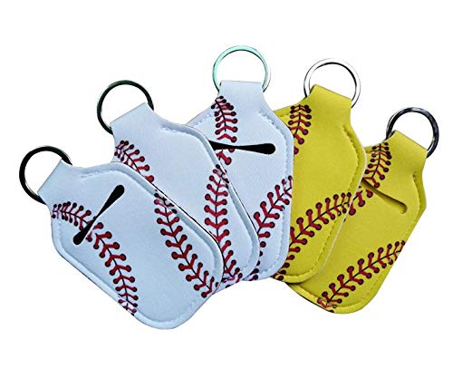 Hand Sanitizer Holder for Backpack Kids Travel Size Baseball Softball Keychain (Softball, Pack of 2)