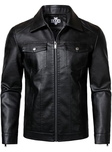 HOOD CREW Mens Leather Jacket Motorcycle Biker Jackets Casual Lightweight Faux Leather Outwear2