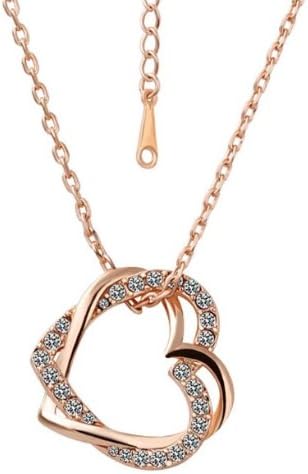 18k Gold Plated Swarovski Elements Crystal Crossed Double Heart Charm Pendant Necklace Fashion Jewelry - White