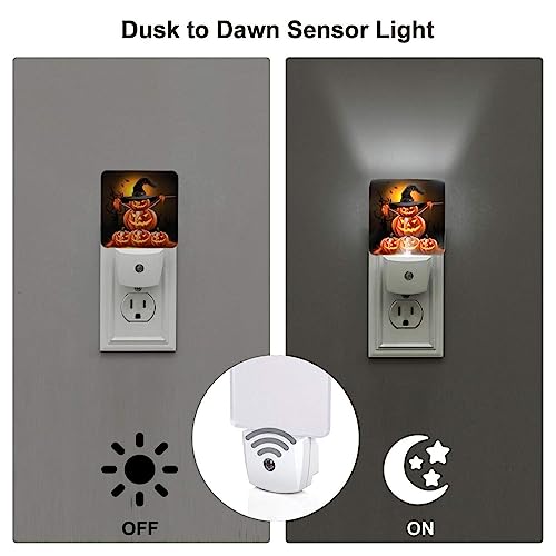 Image of Funny Pumpkins Night Light Set of 2, Halloween Night Auto Sensor LED Dusk-to-Dawn Nightlights, Plug-in Sensor Lamp for Bedroom Bathroom Kitchen Hallway Stairs Decorative