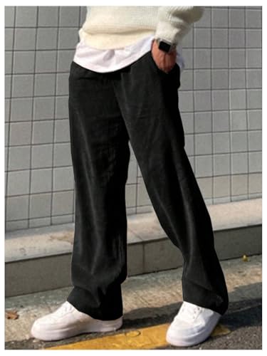 SHENHE Men's Corduroy Pants Straight Leg Drawstring Elastic Waist Casual Loose Pants2