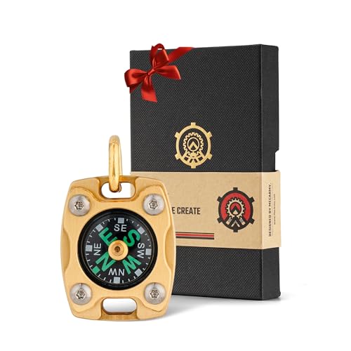 MecArmy CMP2 Brass Mini Compass, Pocket Compass Hiking Survival, Small IPX5 Waterproof, Glow-in-The-Dark, Compact, Necklace Pendant, Keychain & Lanyard Mount, Ideal Gift for Outdoor Enthusiasts